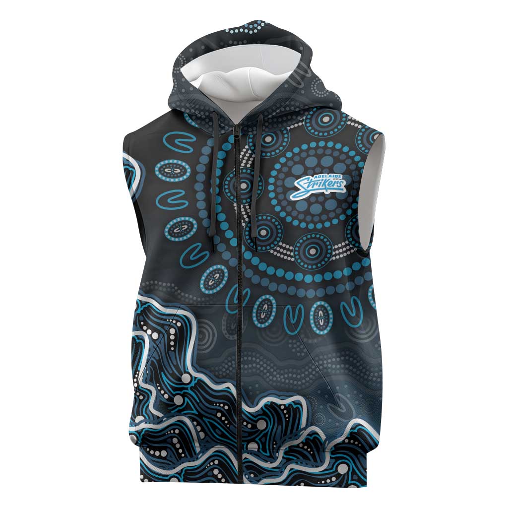 Adelaide Strikers Cricket Mascot Sleeveless Zip Hoodie Aboriginal Dot Art Blue And Black Tribal Pattern