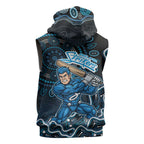 Adelaide Strikers Cricket Mascot Sleeveless Zip Hoodie Aboriginal Dot Art Blue And Black Tribal Pattern