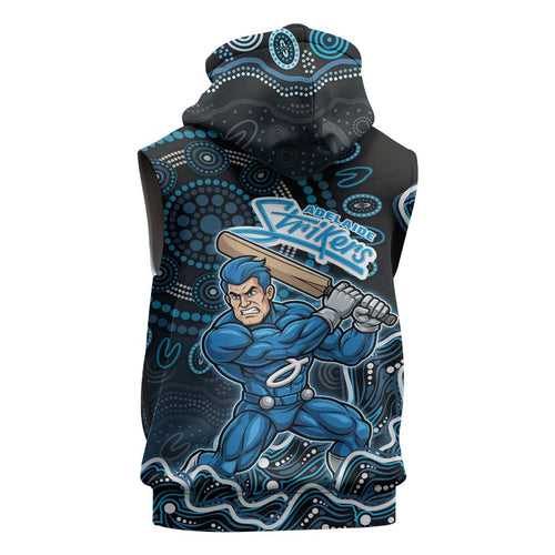 Adelaide Strikers Cricket Mascot Sleeveless Zip Hoodie Aboriginal Dot Art Blue And Black Tribal Pattern