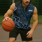 Adelaide Strikers Cricket Mascot Sleeveless Zip Hoodie Aboriginal Dot Art Blue And Black Tribal Pattern