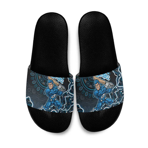 Adelaide Strikers Cricket Mascot Slide Sandals Aboriginal Dot Art Blue And Black Tribal Pattern