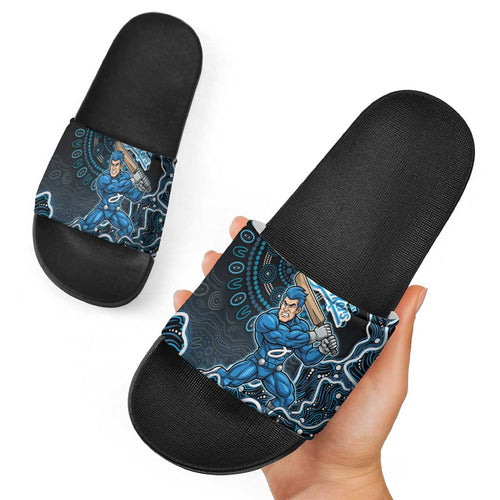 Adelaide Strikers Cricket Mascot Slide Sandals Aboriginal Dot Art Blue And Black Tribal Pattern