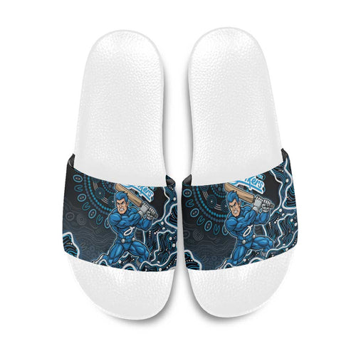 Adelaide Strikers Cricket Mascot Slide Sandals Aboriginal Dot Art Blue And Black Tribal Pattern