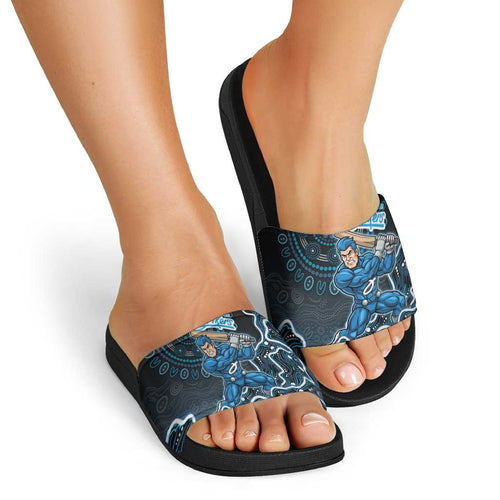 Adelaide Strikers Cricket Mascot Slide Sandals Aboriginal Dot Art Blue And Black Tribal Pattern