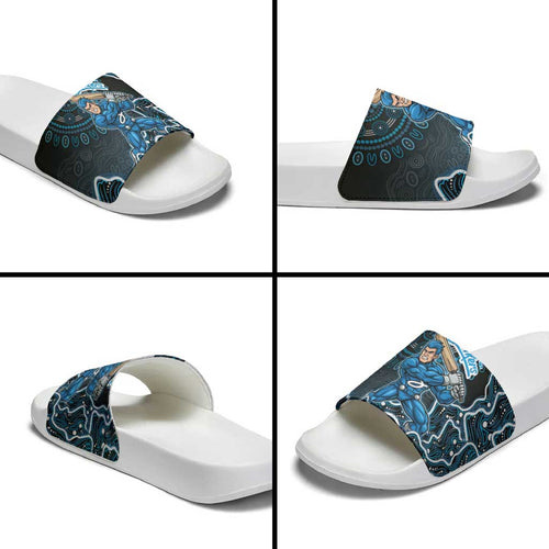 Adelaide Strikers Cricket Mascot Slide Sandals Aboriginal Dot Art Blue And Black Tribal Pattern