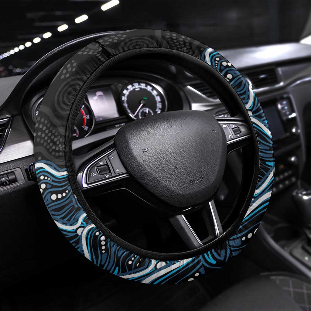 Adelaide Strikers Cricket Mascot Steering Wheel Cover Aboriginal Dot Art Blue And Black Tribal Pattern