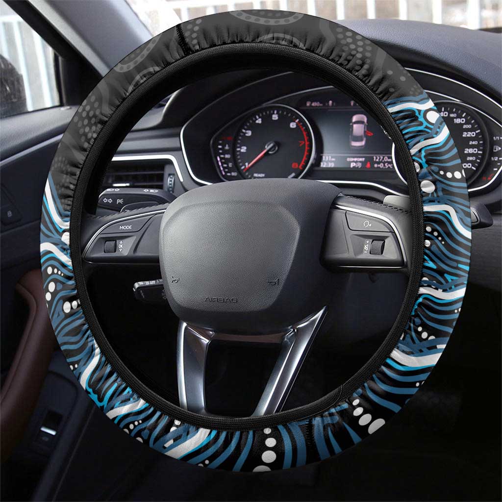 Adelaide Strikers Cricket Mascot Steering Wheel Cover Aboriginal Dot Art Blue And Black Tribal Pattern