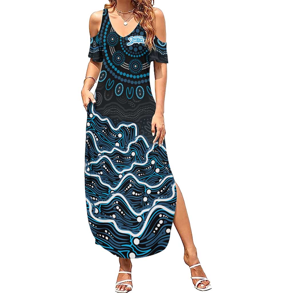 Adelaide Strikers Cricket Mascot Summer Maxi Dress Aboriginal Dot Art Blue And Black Tribal Pattern