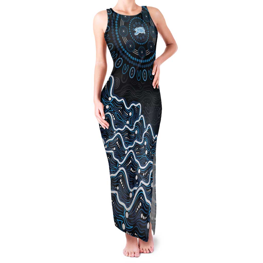 Adelaide Strikers Cricket Mascot Tank Maxi Dress Aboriginal Dot Art Blue And Black Tribal Pattern