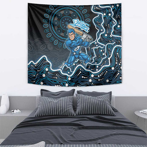 Adelaide Strikers Cricket Mascot Tapestry Aboriginal Dot Art Blue And Black Tribal Pattern