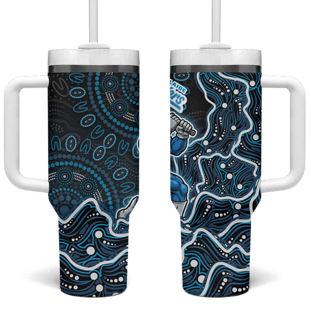 Adelaide Strikers Cricket Mascot Tumbler With Handle Aboriginal Dot Art Blue And Black Tribal Pattern