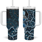 Adelaide Strikers Cricket Mascot Tumbler With Handle Aboriginal Dot Art Blue And Black Tribal Pattern