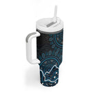 Adelaide Strikers Cricket Mascot Tumbler With Handle Aboriginal Dot Art Blue And Black Tribal Pattern
