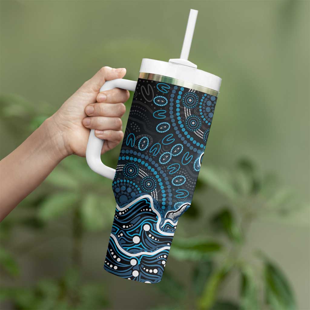Adelaide Strikers Cricket Mascot Tumbler With Handle Aboriginal Dot Art Blue And Black Tribal Pattern