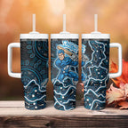 Adelaide Strikers Cricket Mascot Tumbler With Handle Aboriginal Dot Art Blue And Black Tribal Pattern