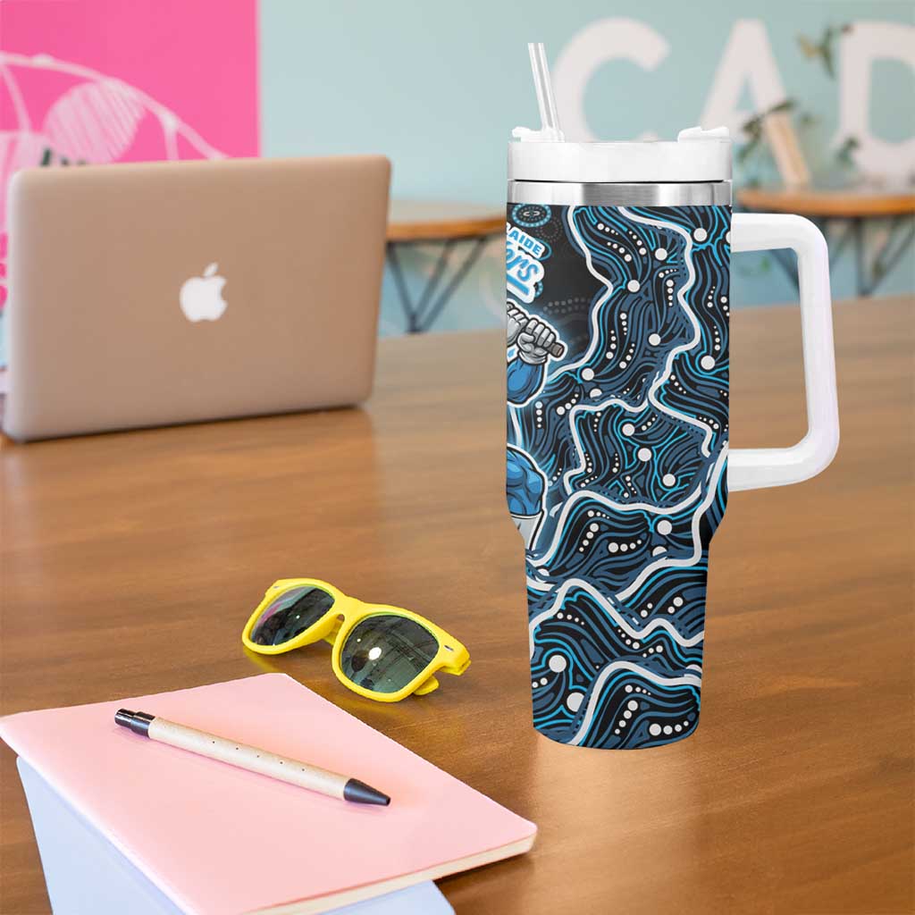 Adelaide Strikers Cricket Mascot Tumbler With Handle Aboriginal Dot Art Blue And Black Tribal Pattern