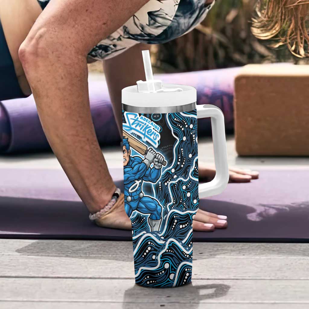 Adelaide Strikers Cricket Mascot Tumbler With Handle Aboriginal Dot Art Blue And Black Tribal Pattern
