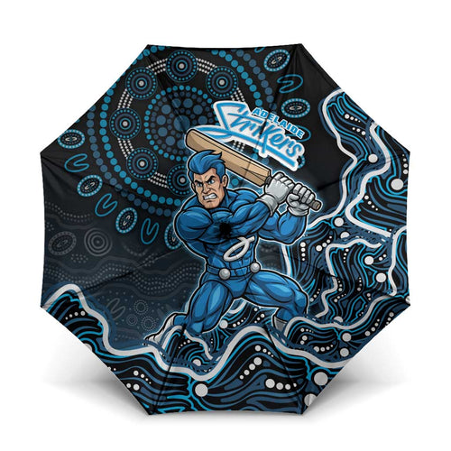 Adelaide Strikers Cricket Mascot Umbrella Aboriginal Dot Art Blue And Black Tribal Pattern