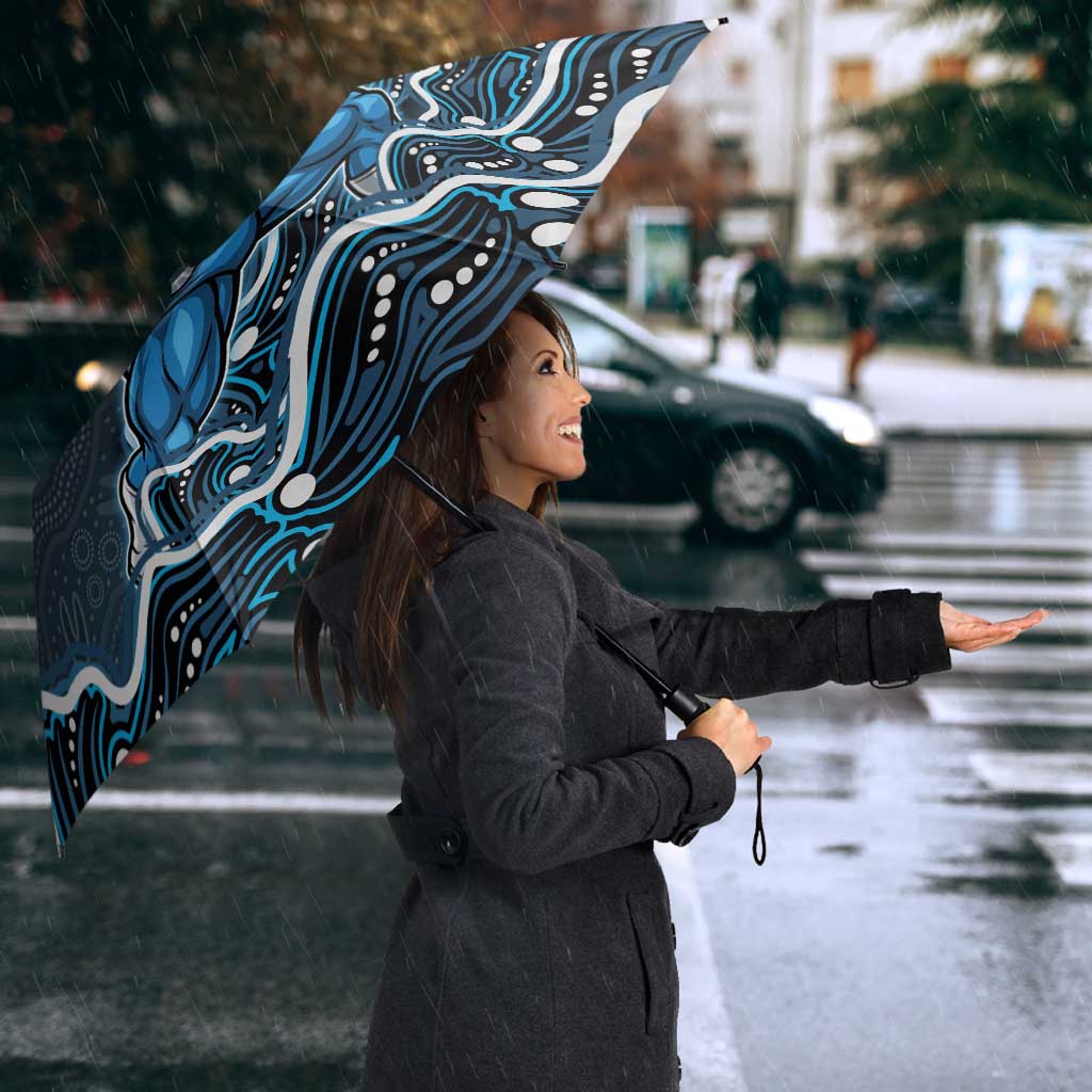 Adelaide Strikers Cricket Mascot Umbrella Aboriginal Dot Art Blue And Black Tribal Pattern