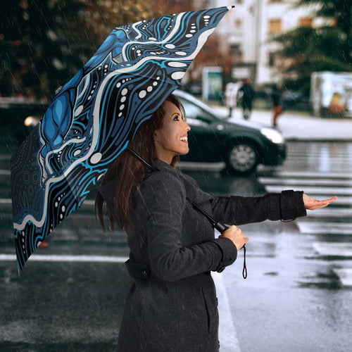 Adelaide Strikers Cricket Mascot Umbrella Aboriginal Dot Art Blue And Black Tribal Pattern