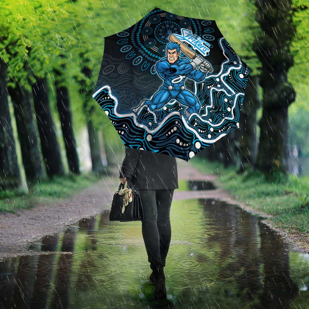 Adelaide Strikers Cricket Mascot Umbrella Aboriginal Dot Art Blue And Black Tribal Pattern