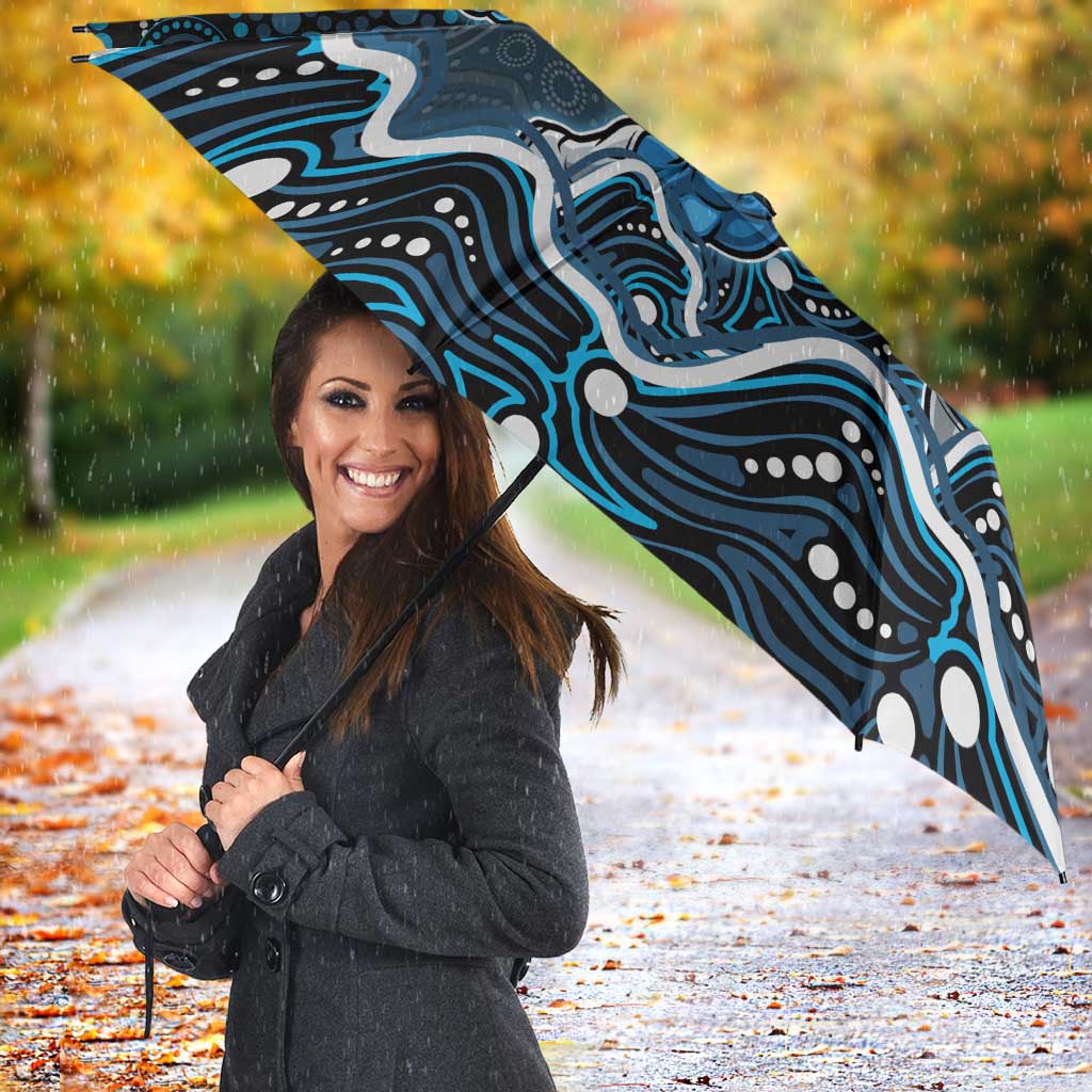 Adelaide Strikers Cricket Mascot Umbrella Aboriginal Dot Art Blue And Black Tribal Pattern