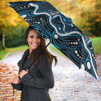 Adelaide Strikers Cricket Mascot Umbrella Aboriginal Dot Art Blue And Black Tribal Pattern
