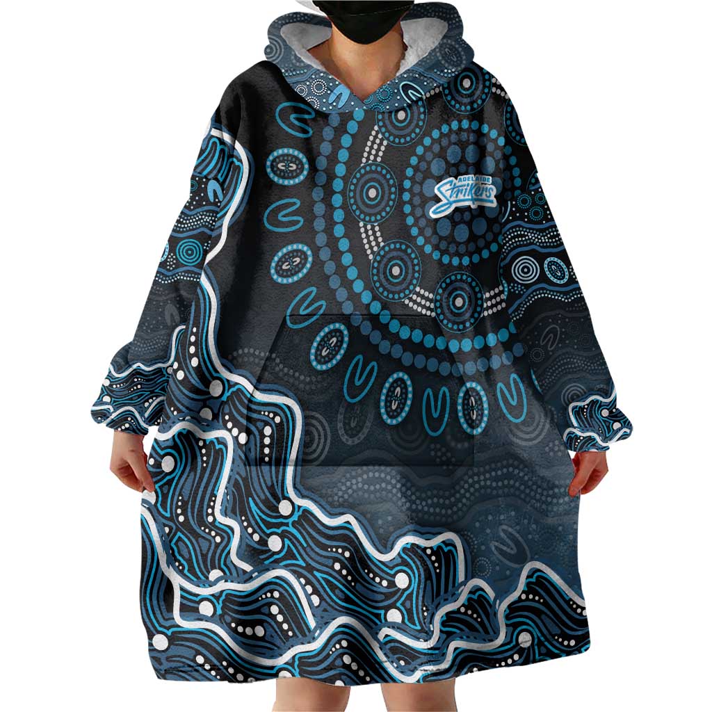 Adelaide Strikers Cricket Mascot Wearable Blanket Hoodie Aboriginal Dot Art Blue And Black Tribal Pattern
