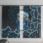 Adelaide Strikers Cricket Mascot Window Curtain Aboriginal Dot Art Blue And Black Tribal Pattern
