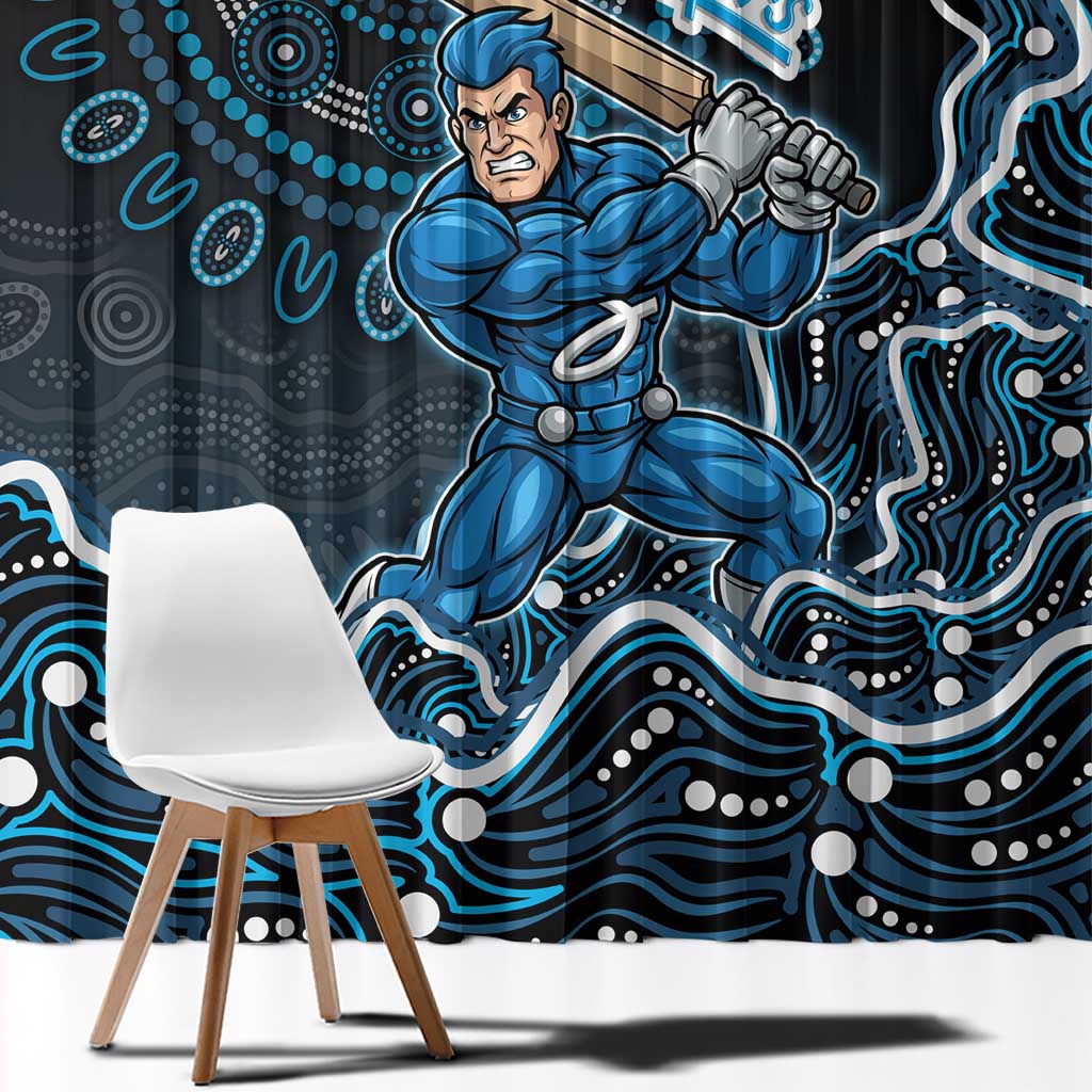 Adelaide Strikers Cricket Mascot Window Curtain Aboriginal Dot Art Blue And Black Tribal Pattern