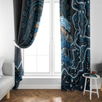 Adelaide Strikers Cricket Mascot Window Curtain Aboriginal Dot Art Blue And Black Tribal Pattern