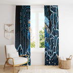 Adelaide Strikers Cricket Mascot Window Curtain Aboriginal Dot Art Blue And Black Tribal Pattern