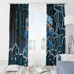 Adelaide Strikers Cricket Mascot Window Curtain Aboriginal Dot Art Blue And Black Tribal Pattern