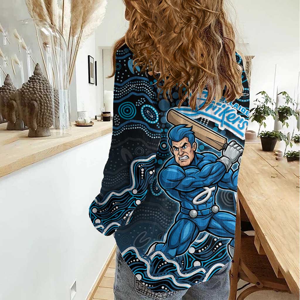 Adelaide Strikers Cricket Mascot Women Casual Shirt Aboriginal Dot Art Blue And Black Tribal Pattern