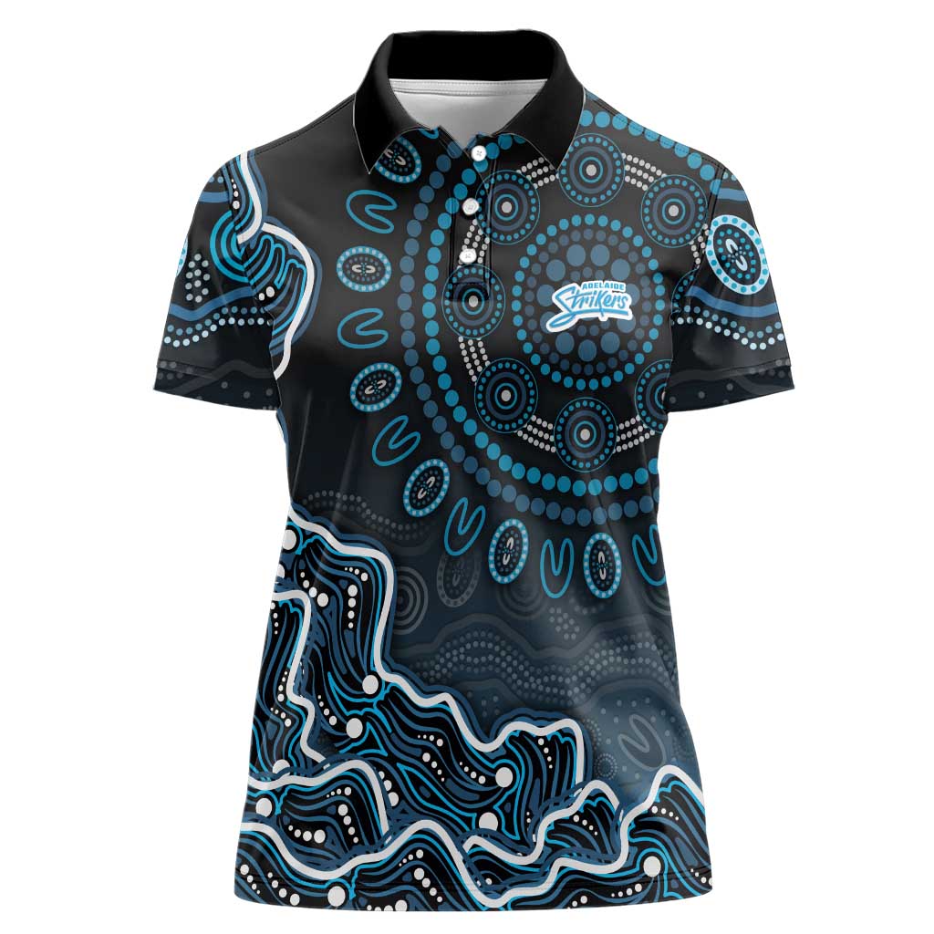 Adelaide Strikers Cricket Mascot Women Polo Shirt Aboriginal Dot Art Blue And Black Tribal Pattern