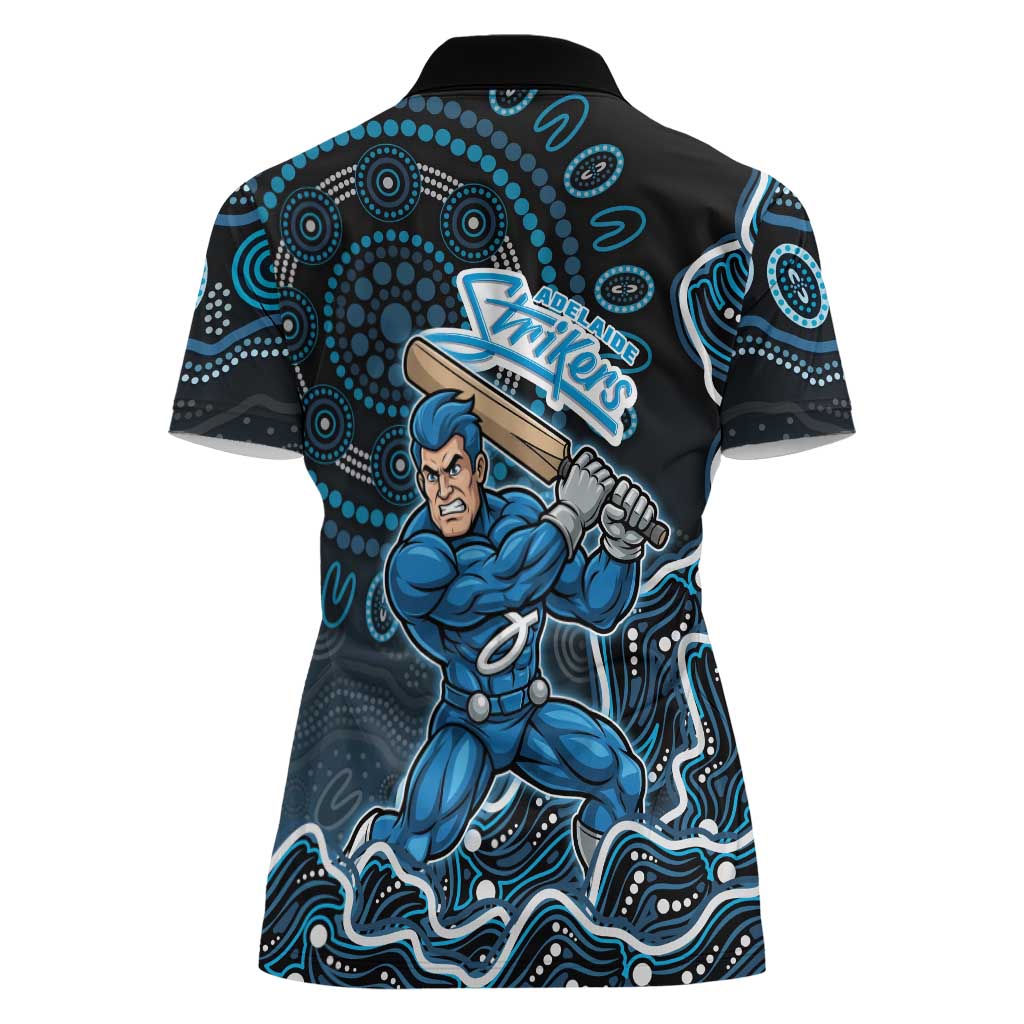 Adelaide Strikers Cricket Mascot Women Polo Shirt Aboriginal Dot Art Blue And Black Tribal Pattern