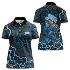 Adelaide Strikers Cricket Mascot Women Polo Shirt Aboriginal Dot Art Blue And Black Tribal Pattern