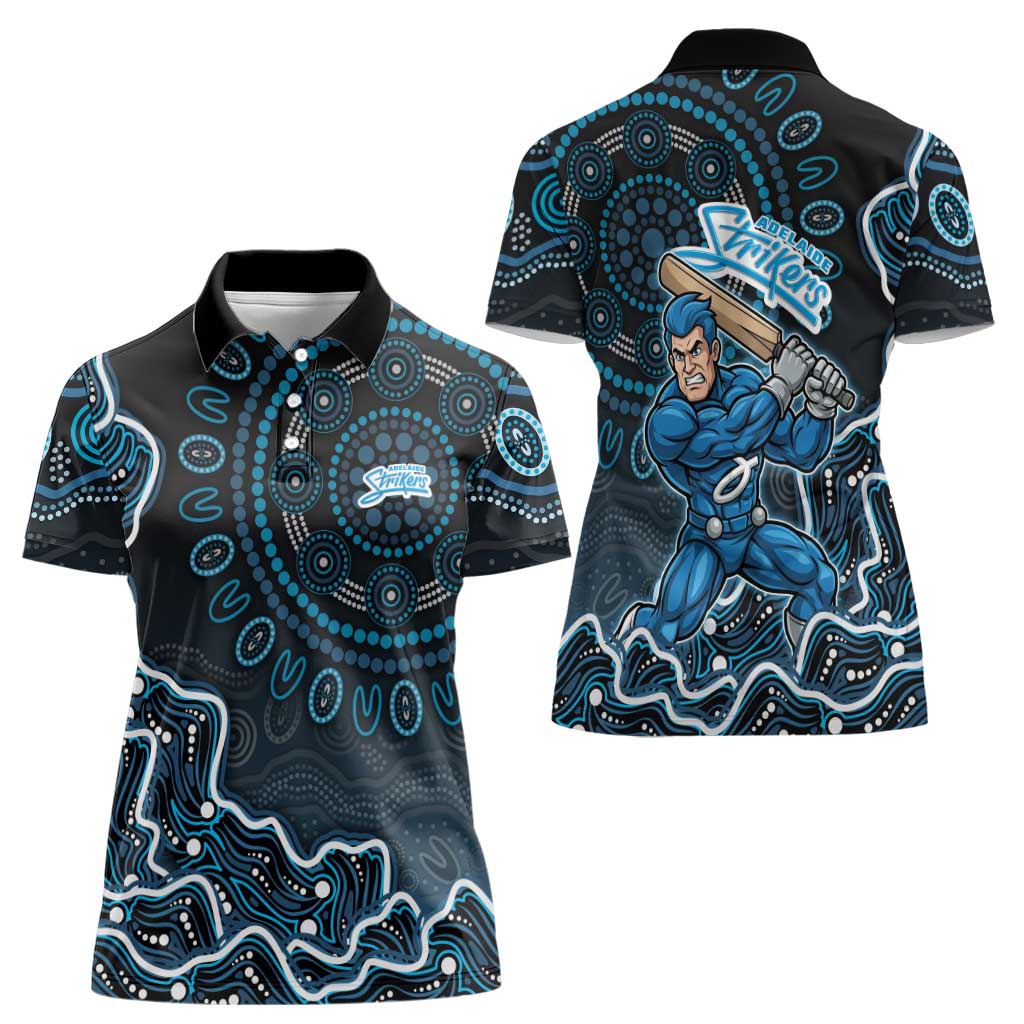 Adelaide Strikers Cricket Mascot Women Polo Shirt Aboriginal Dot Art Blue And Black Tribal Pattern