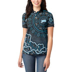 Adelaide Strikers Cricket Mascot Women Polo Shirt Aboriginal Dot Art Blue And Black Tribal Pattern