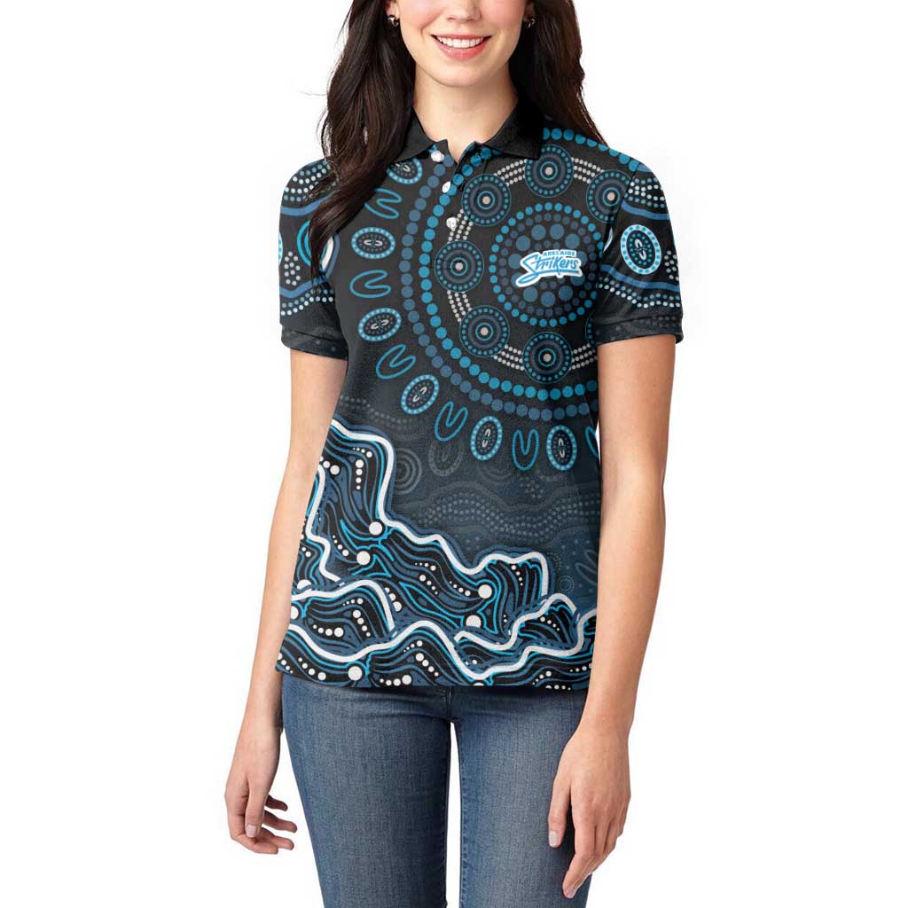 Adelaide Strikers Cricket Mascot Women Polo Shirt Aboriginal Dot Art Blue And Black Tribal Pattern