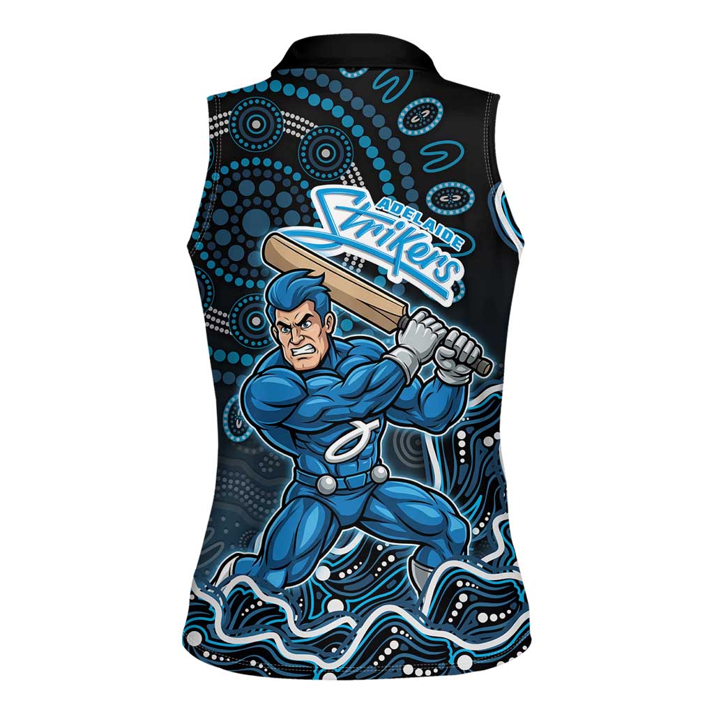 Adelaide Strikers Cricket Mascot Women Sleeveless Polo Shirt Aboriginal Dot Art Blue And Black Tribal Pattern