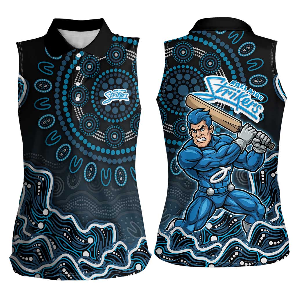 Adelaide Strikers Cricket Mascot Women Sleeveless Polo Shirt Aboriginal Dot Art Blue And Black Tribal Pattern