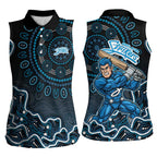 Adelaide Strikers Cricket Mascot Women Sleeveless Polo Shirt Aboriginal Dot Art Blue And Black Tribal Pattern