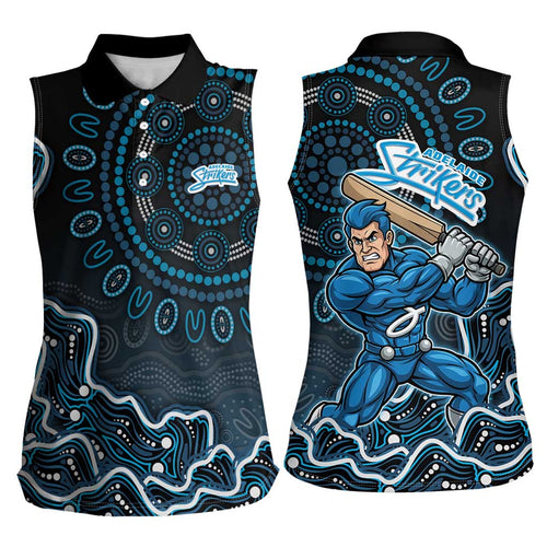 Adelaide Strikers Cricket Mascot Women Sleeveless Polo Shirt Aboriginal Dot Art Blue And Black Tribal Pattern