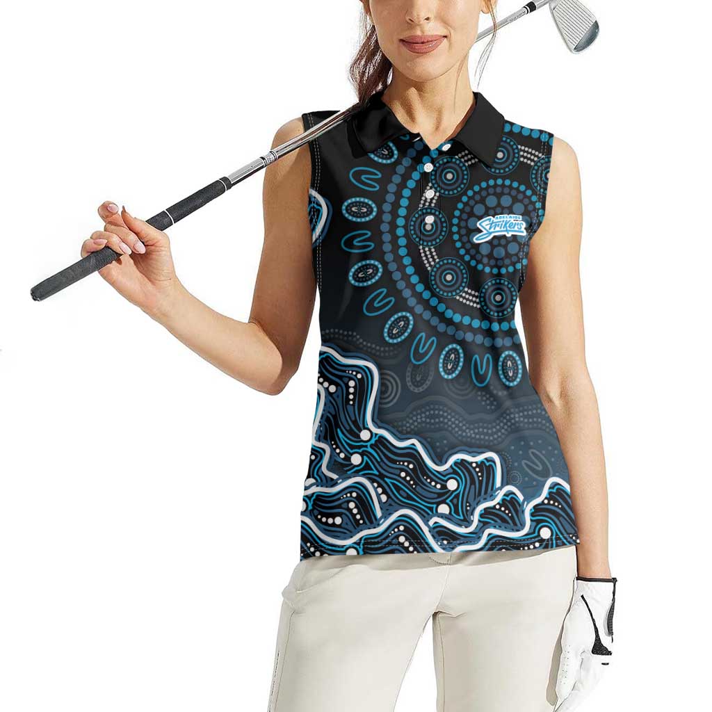 Adelaide Strikers Cricket Mascot Women Sleeveless Polo Shirt Aboriginal Dot Art Blue And Black Tribal Pattern