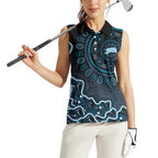 Adelaide Strikers Cricket Mascot Women Sleeveless Polo Shirt Aboriginal Dot Art Blue And Black Tribal Pattern