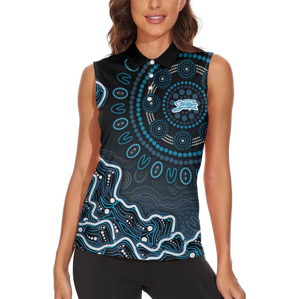Adelaide Strikers Cricket Mascot Women Sleeveless Polo Shirt Aboriginal Dot Art Blue And Black Tribal Pattern