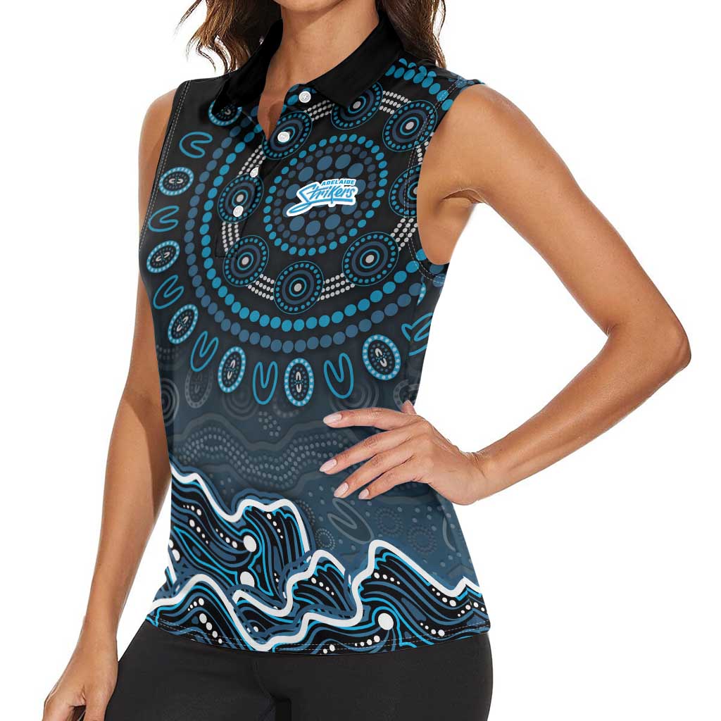 Adelaide Strikers Cricket Mascot Women Sleeveless Polo Shirt Aboriginal Dot Art Blue And Black Tribal Pattern