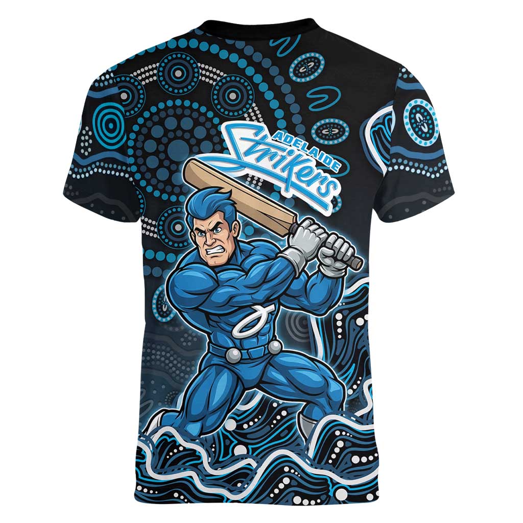 Adelaide Strikers Cricket Mascot Women V-Neck T-Shirt Aboriginal Dot Art Blue And Black Tribal Pattern