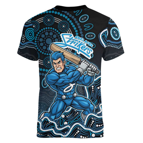 Adelaide Strikers Cricket Mascot Women V-Neck T-Shirt Aboriginal Dot Art Blue And Black Tribal Pattern